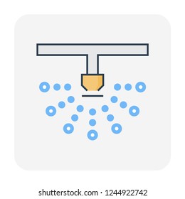 Fire sprinkler icon or sprinkler head is a safety equipment working with many security system e.g. fire suppression, fire alarm and emergency communication. Device spray water when fire detection.