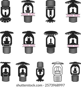 Fire Sprinkler Icons Silhouette, Fire Sprinkler Head Vector Icons, Sprinkler Head Logo Icons, Fire Sprinkler Split Monogram