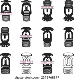 Fire Sprinkler Icons Silhouette, Fire Sprinkler Head Vector Icons, Sprinkler Head Logo Icons, Fire Sprinkler Split Monogram