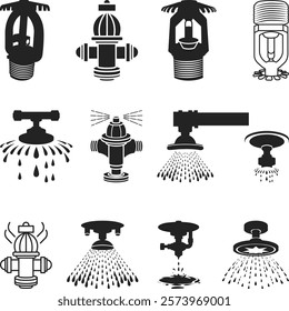 Fire Sprinkler Icons Silhouette, Fire Sprinkler Head Vector Icons, Sprinkler Head Logo Icons, Fire Sprinkler Split Monogram