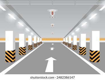 Fire Sprinkler installed on Ceiling in Building. Automatic Fire Extinguishing System. Vector Illustration. 