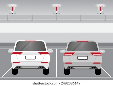 Aspersor contra incendios instalado en el techo del edificio. Sistema de extinción automática de incendios. Ilustración vectorial. 