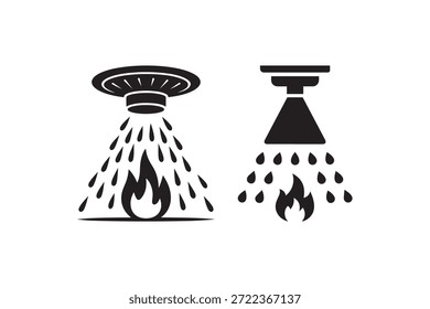 Sistema de extinção de incêndios com ícone de chamas - símbolo automático de extinção de incêndios com pulverização de água