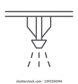 Fire sprinkler system thin line icon, protection and fire, fire detector sign, vector graphics, a linear pattern on a white background, eps 10.