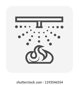 Fire sprinkler vector icon or sprinkler head and flame. Device is a safety equipment working with many security system e.g. fire suppression and fire alarm. Device spray water when fire detection.