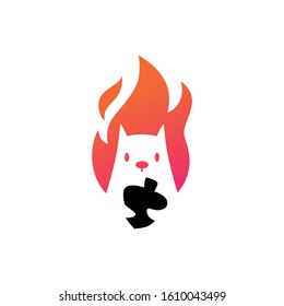 fire squirrel logo vector icon illustration negative space