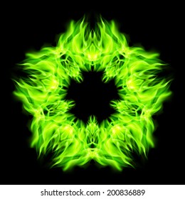 Fire star  in green color. Black background