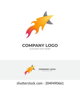 fire and star logo template with 3d color style