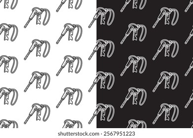 fire starter emergency survival tool doodle seamless pattern on black white background set. bush craft fire starter background. magnesium rod handle wallpaper. pattern background with fire starter