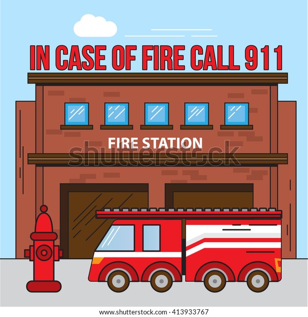 Fire Station Building Fire Engine Icon Stock Vector Royalty Free 413933767