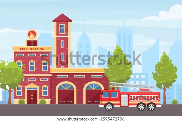 Fire Station Building Exterior Colorful Flat Stock Vector (Royalty Free ...