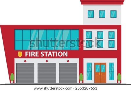 Fire station building in flat style, isolated on white background
