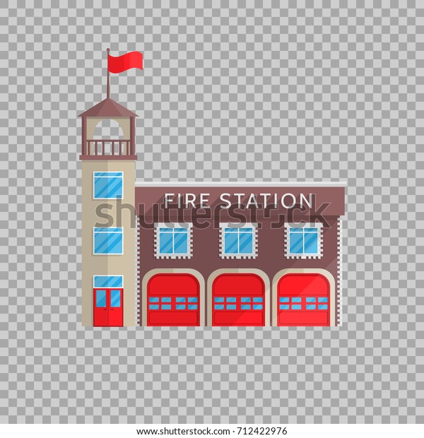 Fire station building in flat style on a\
transparent background Vector illustration. Service to combat\
emergencies, fire safety for your\
projects.
