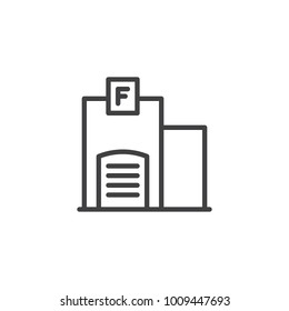 Fire station building line icon, outline vector sign, linear style pictogram isolated on white. Symbol, logo illustration. Editable stroke