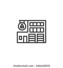Fire station building line icon. linear style sign for mobile concept and web design. Fire department outline vector icon. Symbol, logo illustration. Vector graphics