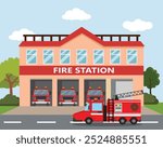 Fire station building with fire truck