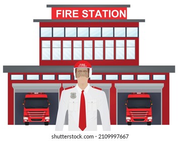 Fire station building. vector illustration