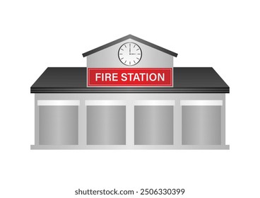 Fire Station.  Fire Department Building. Vector Illustration Isolated on White Background.  