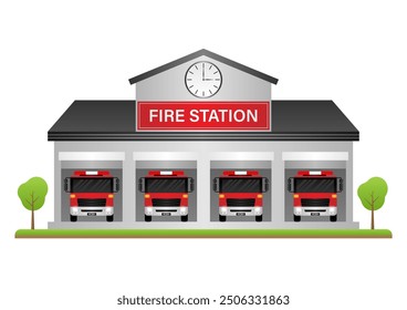 Fire Station. Fire Department Building. Vector Illustration Isolated on White Background.  