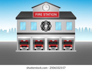 Fire Station. Fire Department Building. Vector Illustration.  