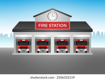 Fire Station. Fire Department Building. Vector Illustration.  