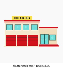 Fire station in flat design. Vector illustration.