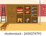 Fire Station Gear Room Vector Illustration