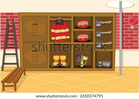 Fire Station Gear Room Vector Illustration