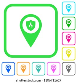 Fire station GPS map location vivid colored flat icons in curved borders on white background
