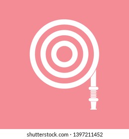 Fire station, Fire hose reel icon on pink background