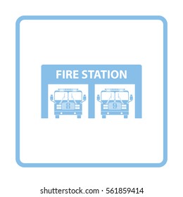 Fire station icon. Blue frame design. Vector illustration.