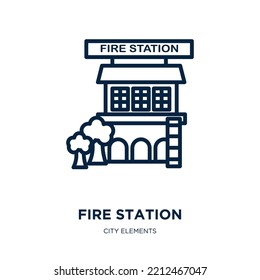 fire station icon from city elements collection. Thin linear fire station, fire, building outline icon isolated on white background. Line vector fire station sign, symbol for web and mobile