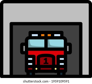 Fire Station Icon. Editable Bold Outline With Color Fill Design. Vector Illustration.