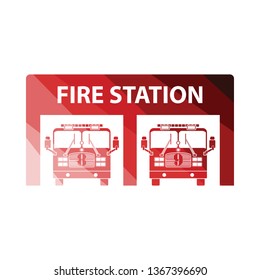 Fire station icon. Flat color design. Vector illustration.