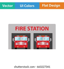 Fire station icon. Flat color design. Vector illustration.
