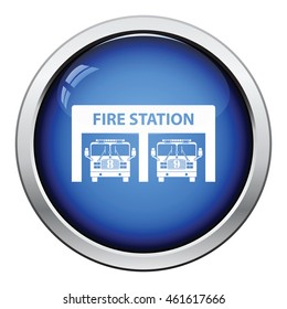 Fire station icon. Glossy button design. Vector illustration.