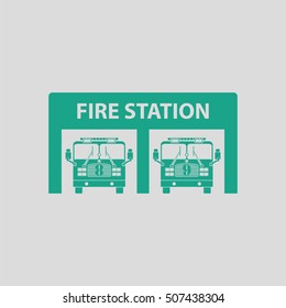 Fire station icon. Gray background with green. Vector illustration.