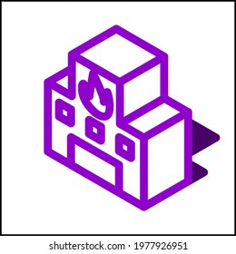 Fire station icon in isometric flat design with purple color and shape of a shadow.