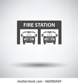 Fire station icon on gray background with round shadow. Vector illustration.