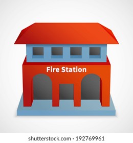 Fire station icon red 3d building template isolated vector illustration
