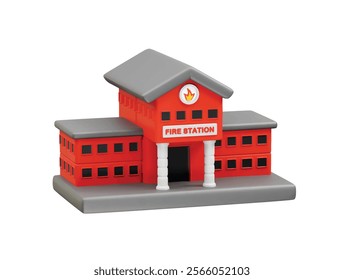 Fire station icon red 3d building illustration render