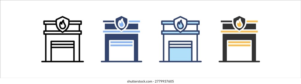 Fire Station Icon Set Multiple Style Collection