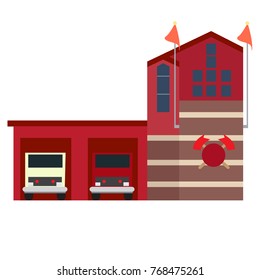 Fire station isolated on white background, Vector illustration