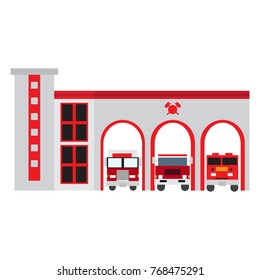 Fire station isolated on white background, Vector illustration
