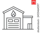 Fire station line icon, building and architecture, firehouse vector icon, vector graphics, editable stroke outline sign, eps 10.