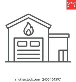 Fire station line icon, building and architecture, firehouse vector icon, vector graphics, editable stroke outline sign, eps 10.