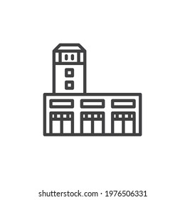 Fire station line icon. linear style sign for mobile concept and web design. Fire department building outline vector icon. Symbol, logo illustration. Vector graphics