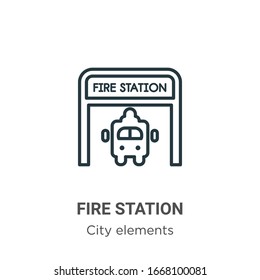 Fire station outline vector icon. Thin line black fire station icon, flat vector simple element illustration from editable city elements concept isolated stroke on white background