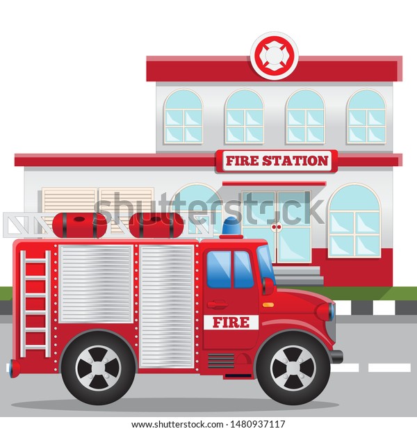 Fire station. Side view. Vector illustration.\
Isolated on white\
background.
