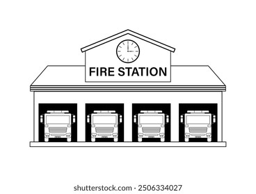 Fire Station Sign Symbol. Fire Department Building. Vector Illustration Isolated on White Background.  